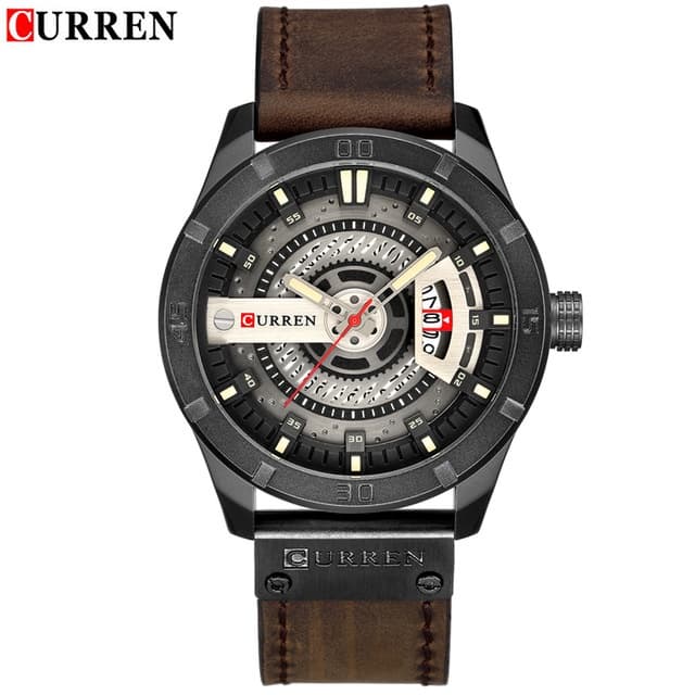 Curren Relógio Masculino Luxuoso De Quartzo Com Pulseira De Couro À Prova D 'Água 8301xs