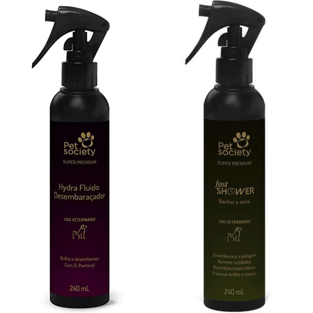 KIT Hydra 1 Fluido Desembaraçador + 1 Banho a Seco 240ml PETSOCIETY shitzu Cães