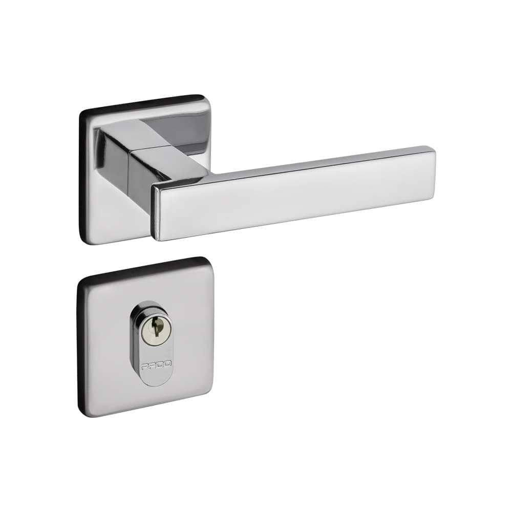 Fechadura Externa Pado Concept 408 Roseta Quadrada Cromada | Máquina 40mm | Cilindro 55mm