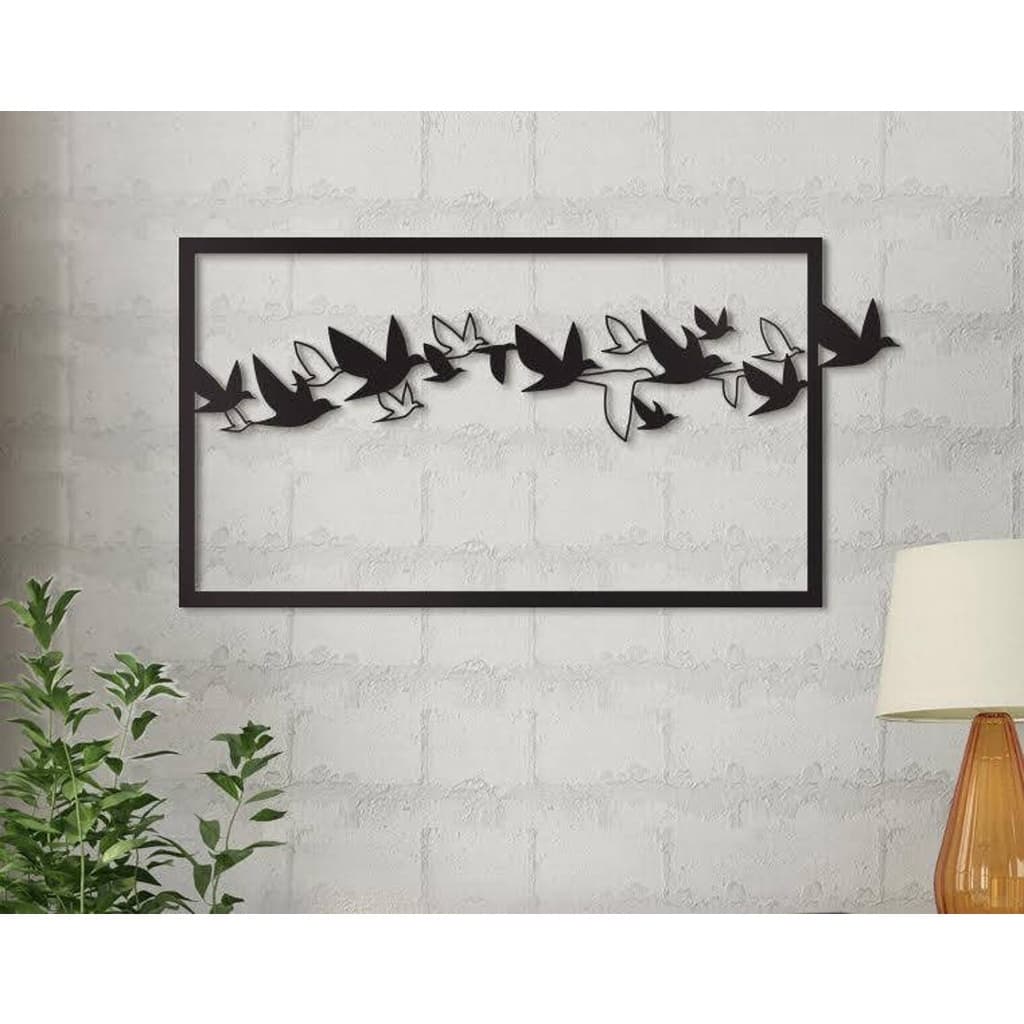 Quadro Decorativo Sala Quarto Aplique de Parede Vazado Painel de Pássaros Voando Madeira Mdf 3mm