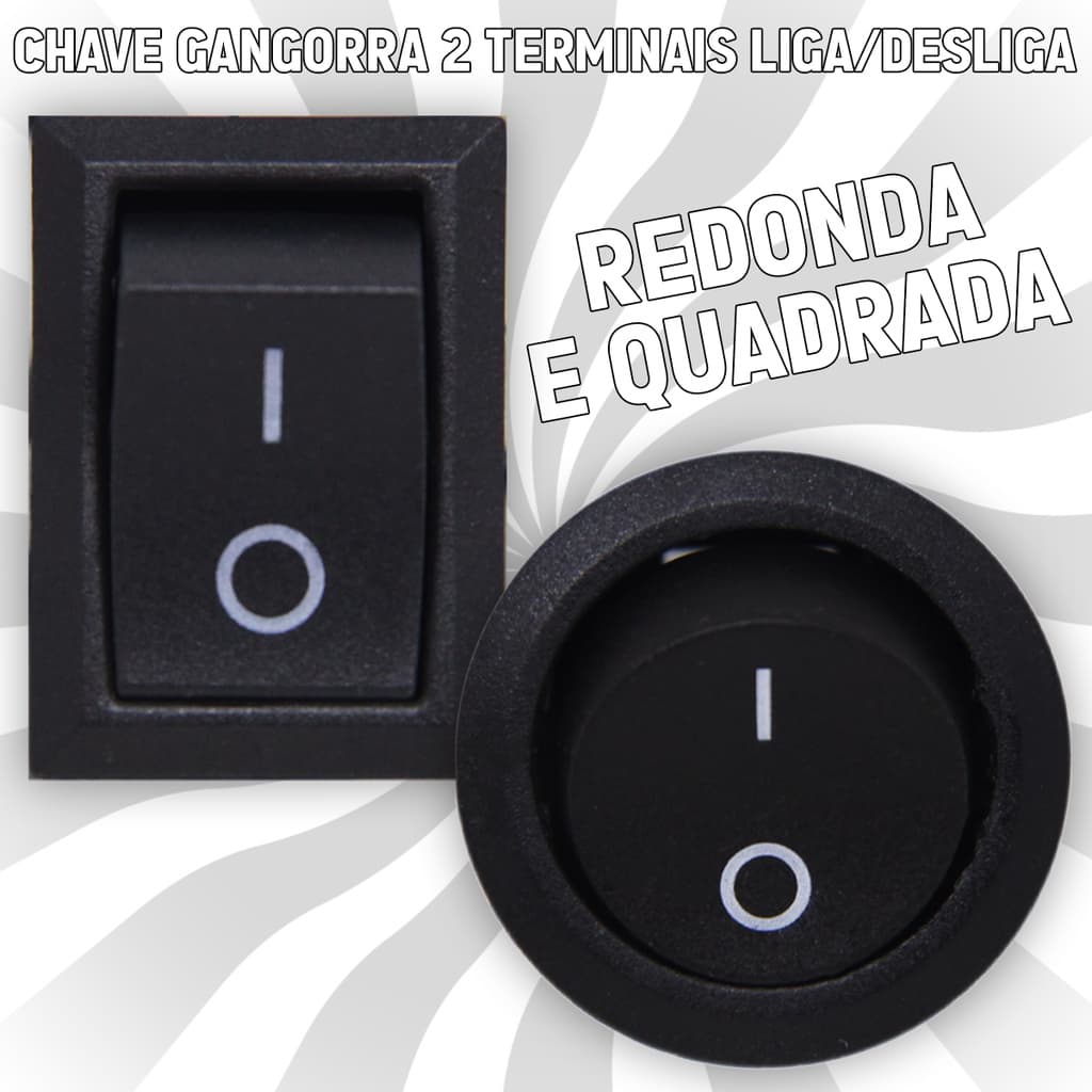 Botão Interruptor Chave Gangorra Para Carro Quadrado/Redondo Liga Desliga On/Off 2 Polos 2 Terminais