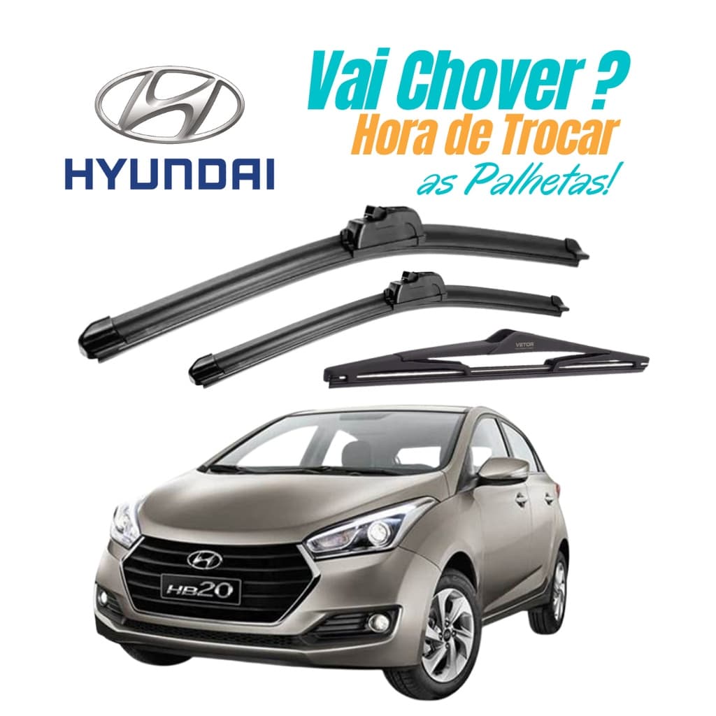 Kit 3 Palhetas Limpador De Parabrisa Dianteiro + Traseiro Hyundai HB20 HB20X  HB20S ANO 2012 á 2019
