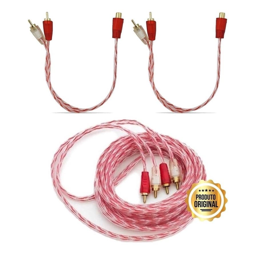 Kit 2 Cabo Rca Y 2m1f +5mt Stetsom Banhado Ouro Audio/video