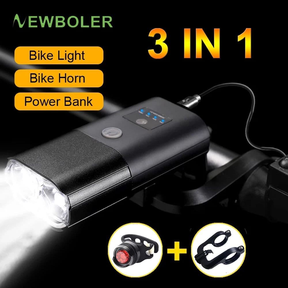 NEWBOLER 1800 Lumen Inteligente Indução Luz Da Frente Bicicleta Conjunto USB Recarregável 4000 Mah Levou Cabeça De Com Ciclops Lanterna Chifre Lâmpada