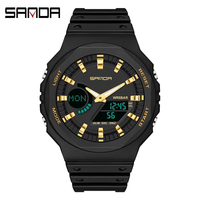 Sanda Relógio De Pulso Feminino Com Display Duplo/Esportivo/Multifuncional/Moderno/De Luxo 6016-5
