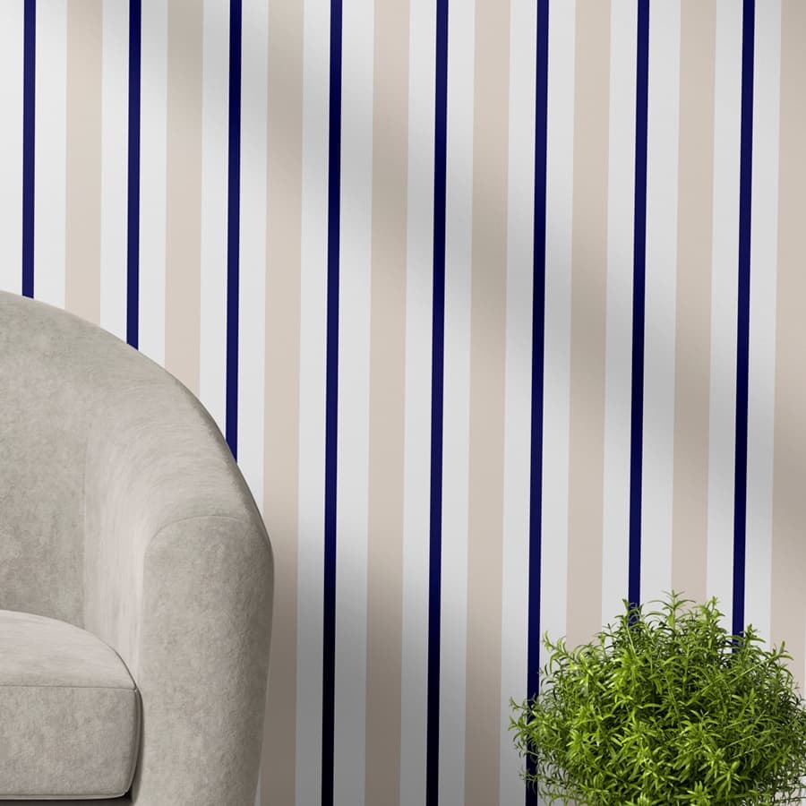 Papel de Parede Adesivo Lavável Listrado Azul Bege Branco