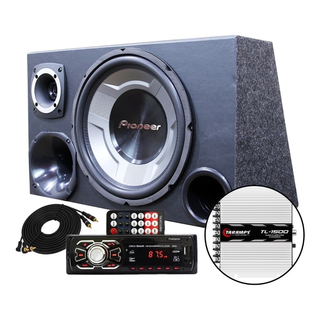 Kit Som Caixa Trio Completa Subwoofer Grave Pioneer Aparelho Rádio Bluetooth Usb Modulo Amplificador Taramps