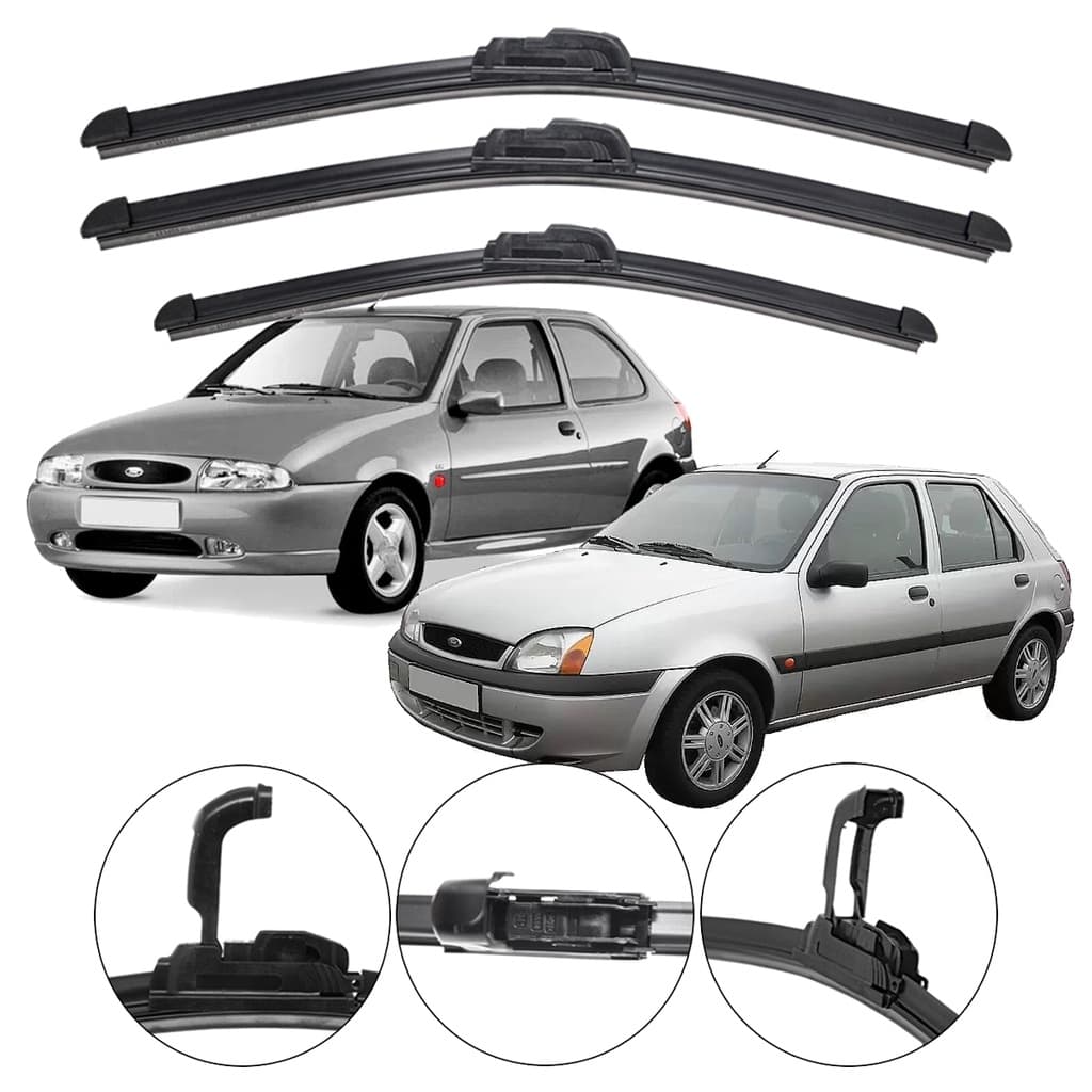 Kit 3 Palhetas Limpador Parabrisa Dianteiro+Traseiro Para Carro Ford Fiesta Antigo/Street 1996/2001