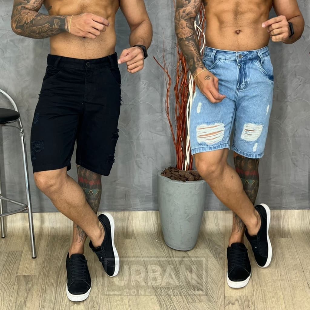 Bermuda Masculina Jeans Destroyed Rasgada Moda Masculina