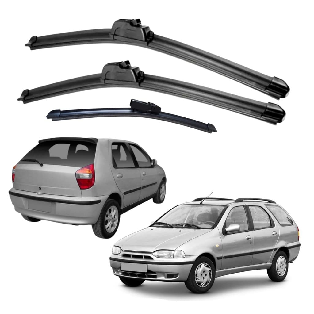 Kit de 3 Palhetas para Limpador Parabrisa Dianteiro e Traseiro para Fiat Palio G2 2001 á 2007