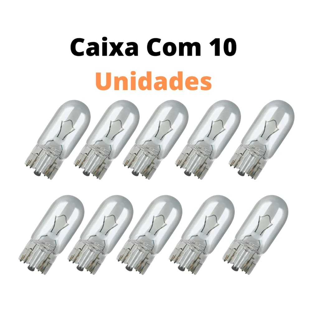10x Lampada Pingo T10 12V Base Vidro Pingao Meia Luz Filamento Automotivo Carro Moto Placa Ré