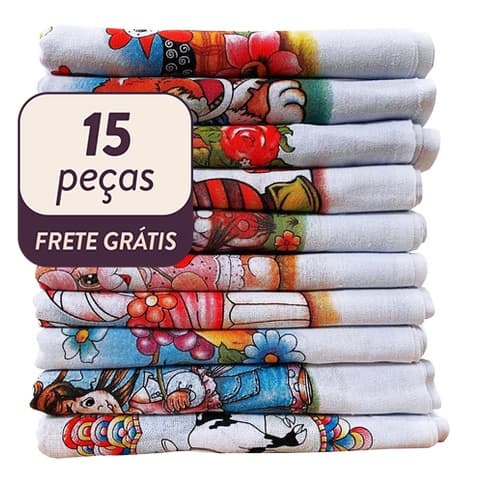 Kit 15 Panos De Prato Atacado Estampado Bainha Revenda