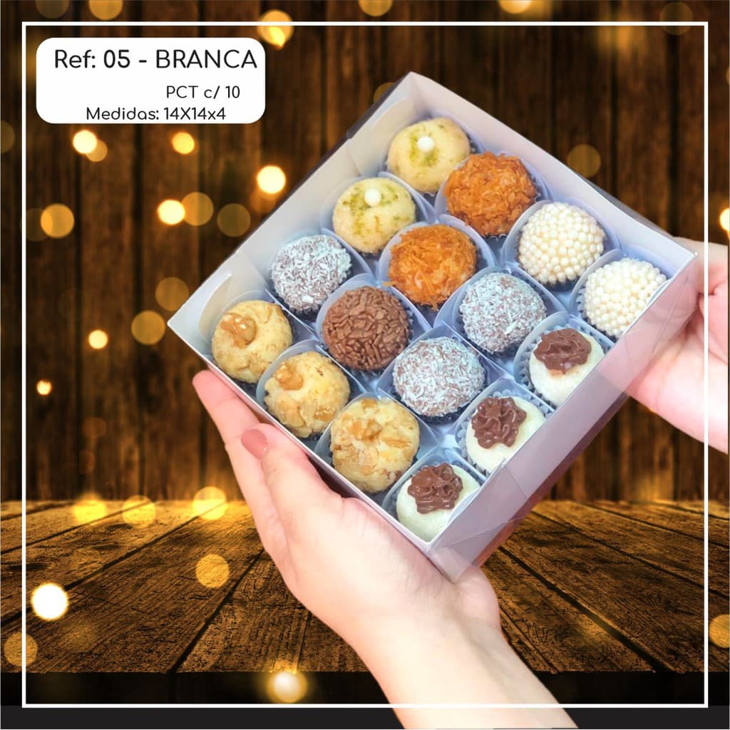 10 CAIXAS EMBALAGEM 15 DOCES COM VISOR EM  ACETATO BRANCA 14X14X4 - REF. 05 ( CHOCOBRAZ )//