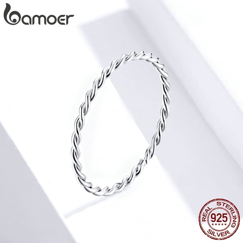 Bamoer Rings 925 Toda A Prata Anel Versátil Simples Moda Elegante Jóias Presentes Para As Mulheres
