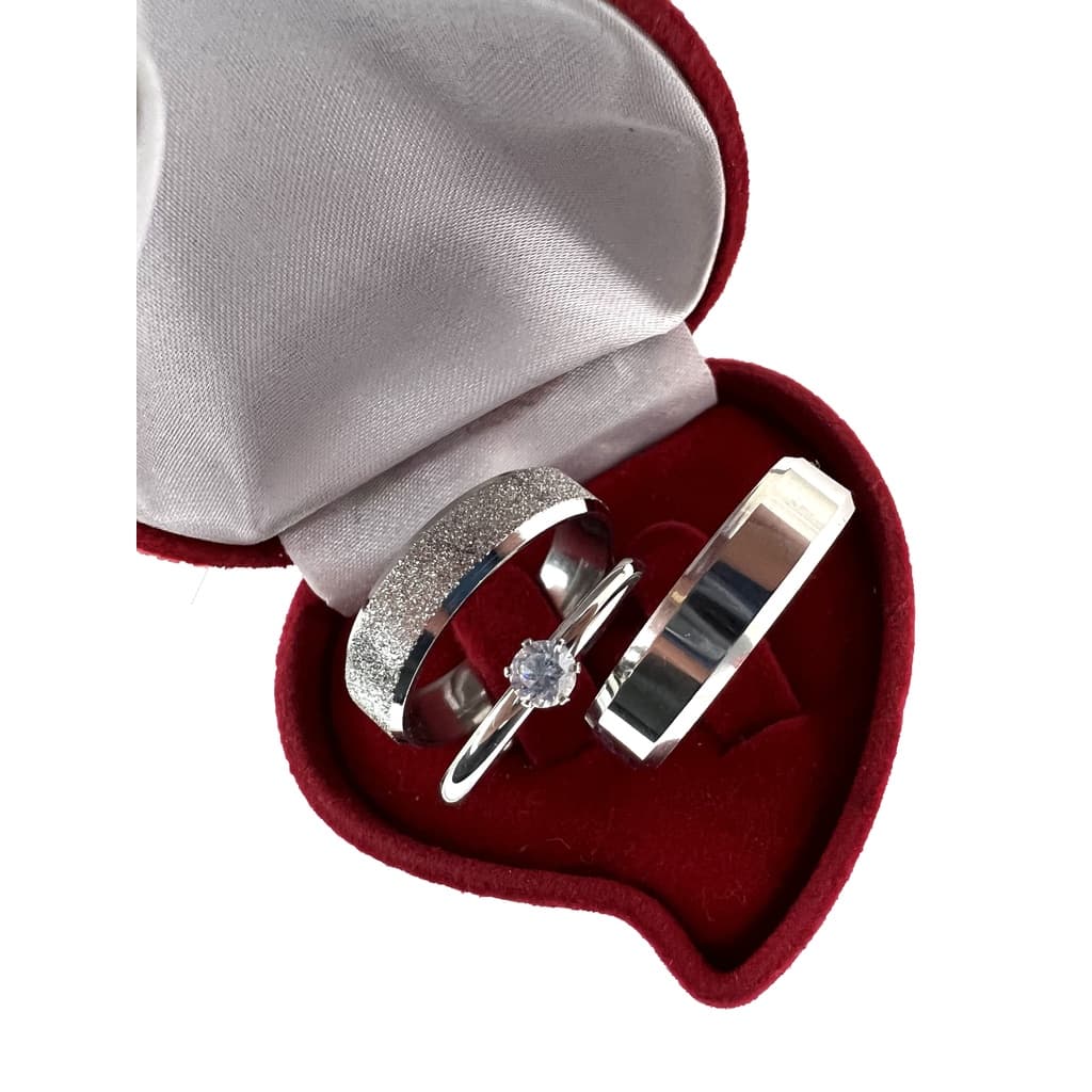 Par de Aliança Prata de Namoro Chanfrada 6mm Diamantada X Lisa de Compromisso + Anel Solitário Pedra Zircônia