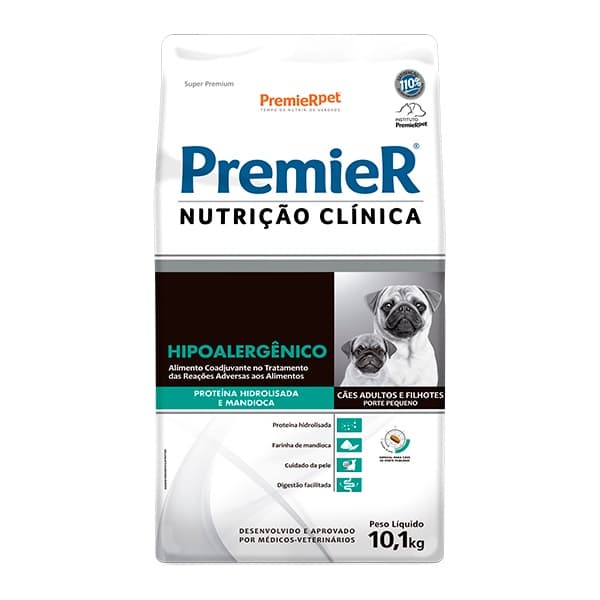Ração Premier Nutrição Clínica Hipoalergenico para Cães de Pequeno Porte Sabor Proteina Hidrolisada e Mandioca - 10,1Kg