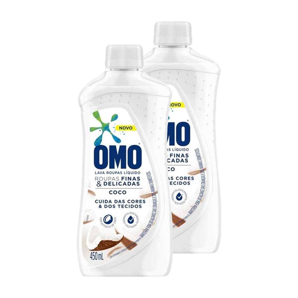 Kit 2 Lava-Roupas Omo Líquido Roupas Finas e Delicadas Coco com 450ml