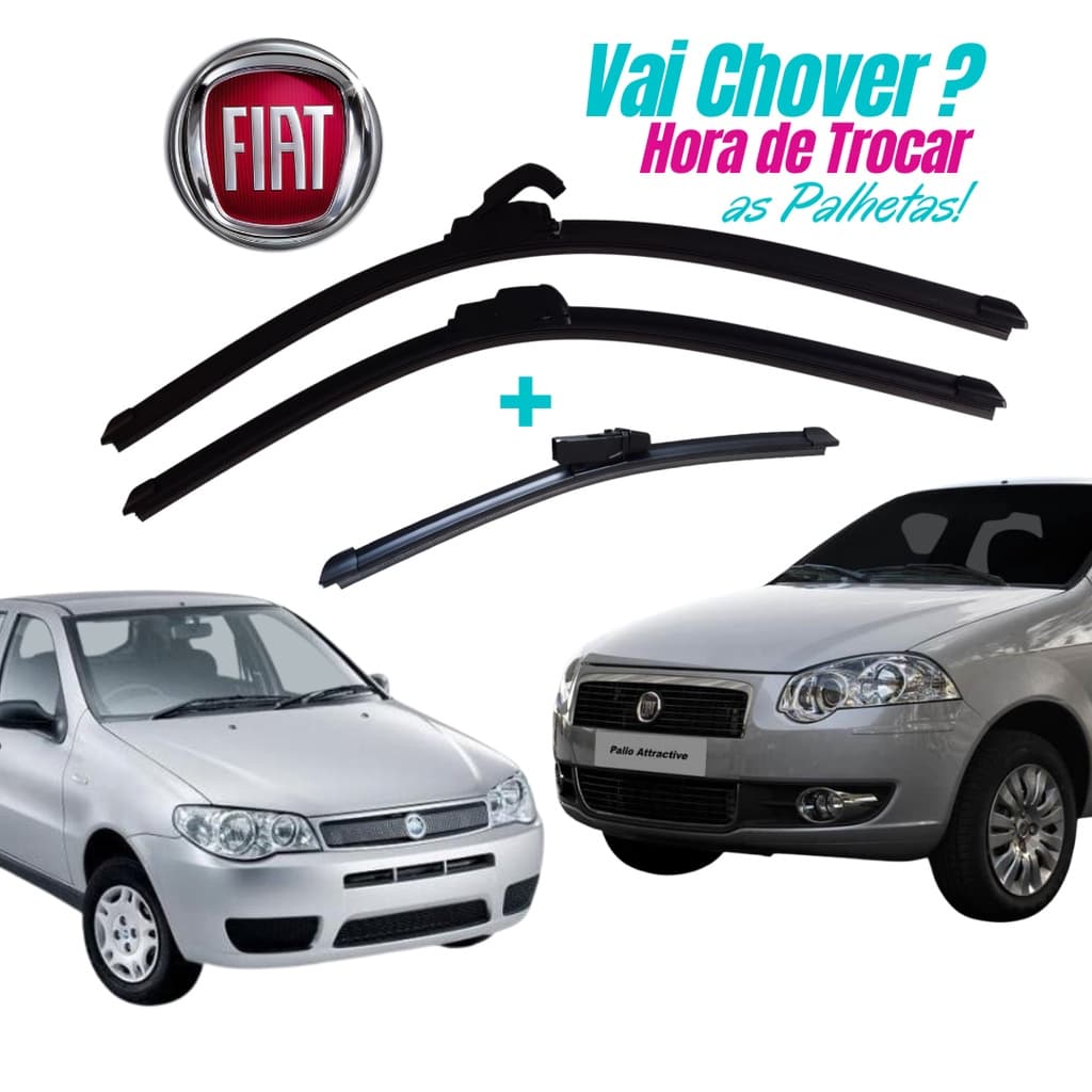 Kit 3 Palhetas Limpador De Parabrisa Dianteiro + traseiro Fiat Palio G3 G4 2004 á 2014