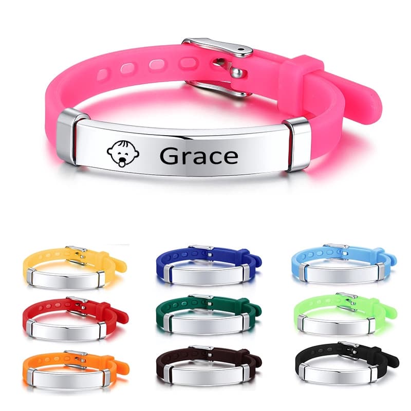 Vnox Pulseira Ajustável com Placa de Identificação em Aço Inoxidável/Bracelete com Nome Infantil Unissex/Presente Aniversário