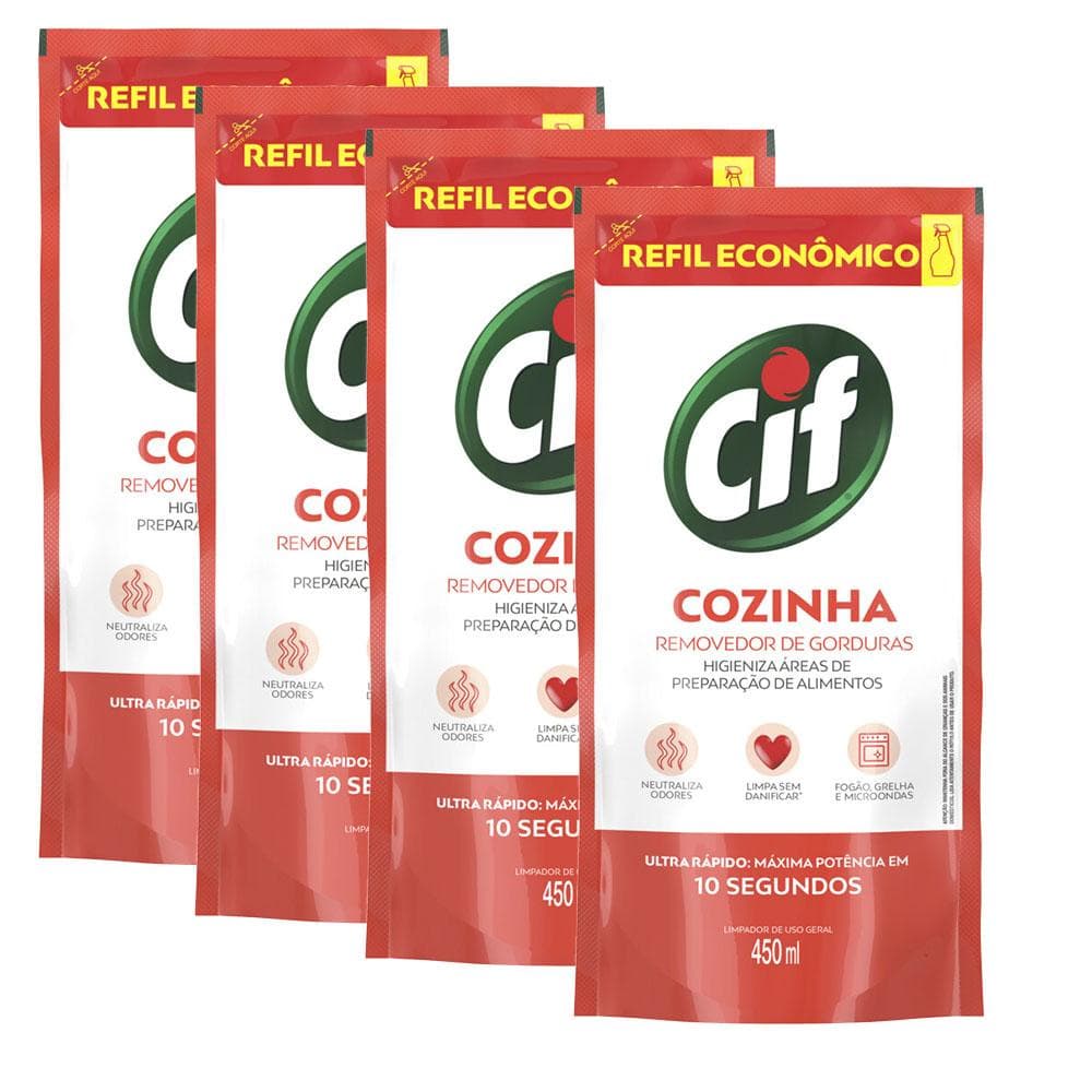 Kit 4 Refis Limpador CIF Ultra Rápido Desengordurante 450ml