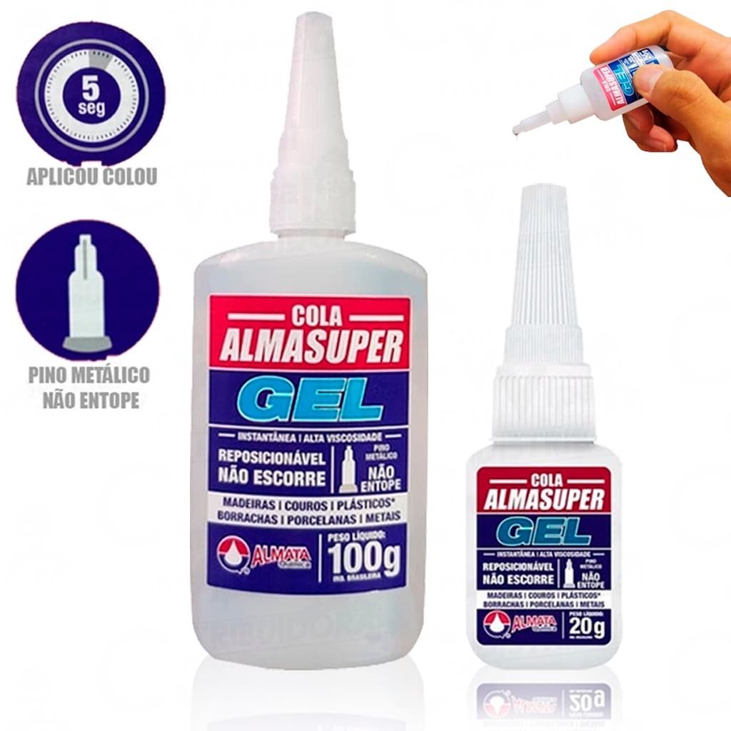 Cola Instantânea Gel Almasuper – Aplicou Colou! 20g / 100g – Alta Fixação e Precisão Profissional