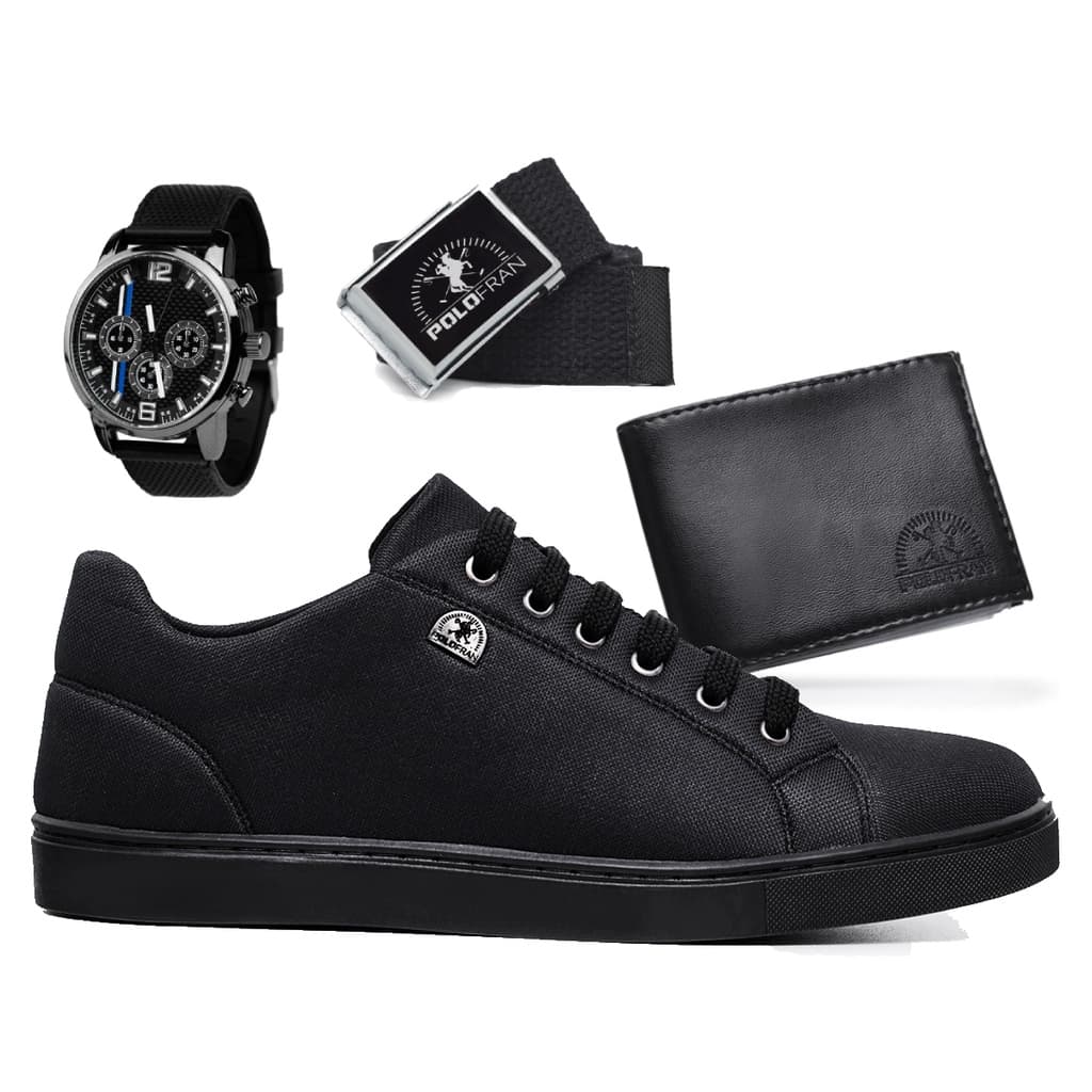 Kit Tênis Masculino London Polo Fran Sapatênis Casual + Relógio + Carteira + Cinto London