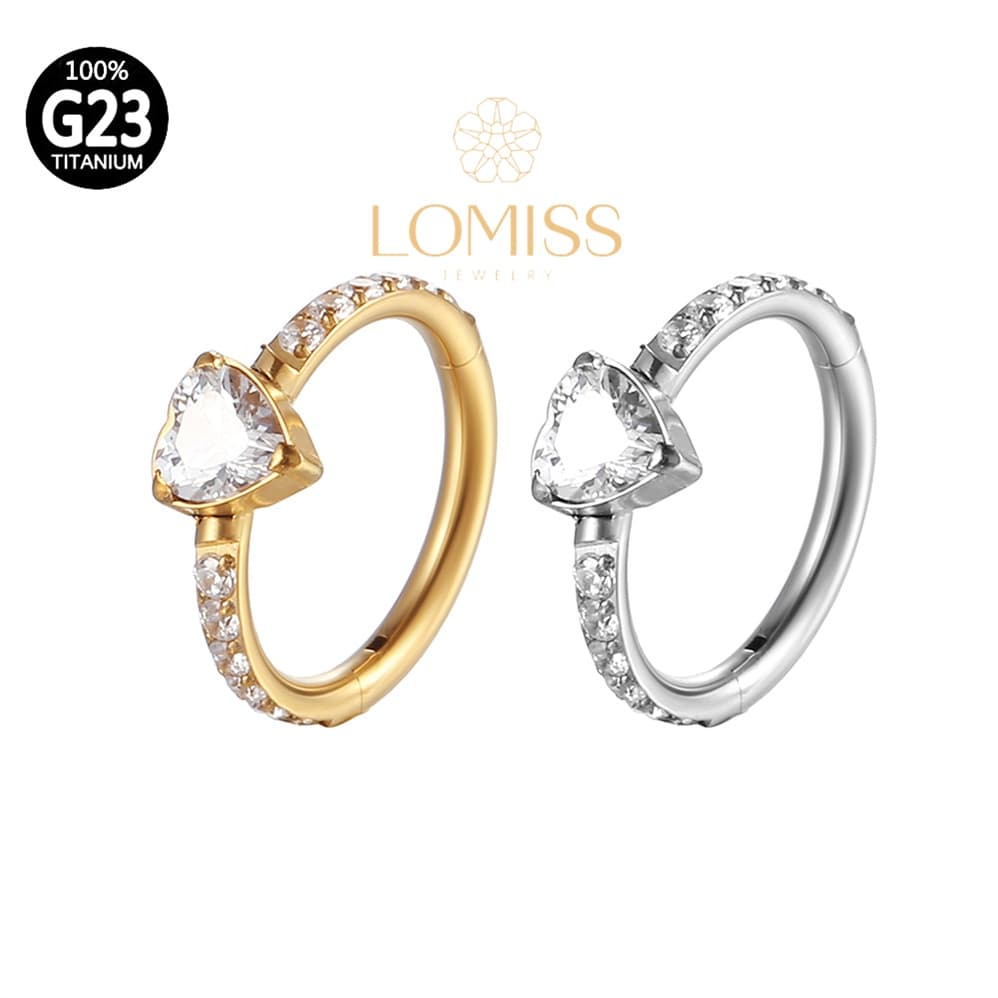 Piercing Helix Conch Argola Clik Titânio PVD zircônia Coração