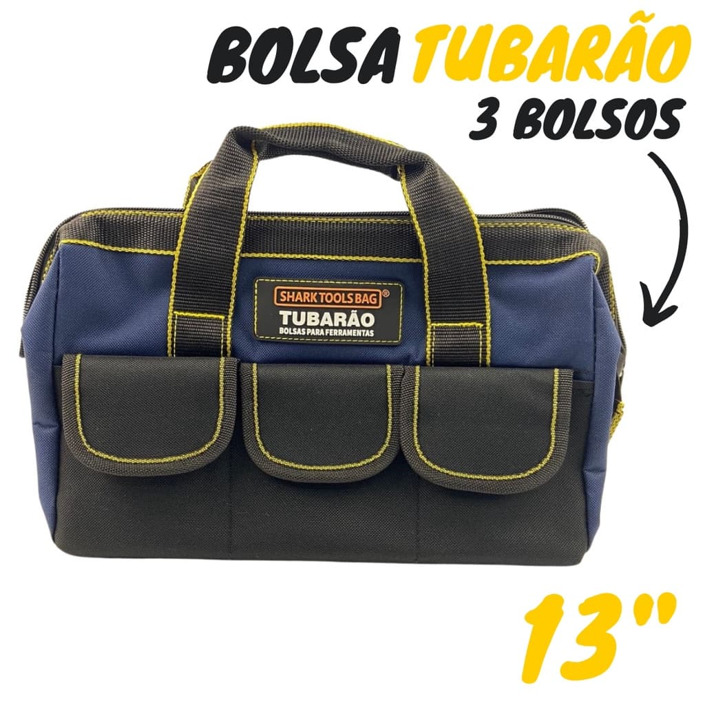 Bolsa para Ferramentas 13" Lona Reforçada Eletricista Hobby Uso Geral - Tubarão