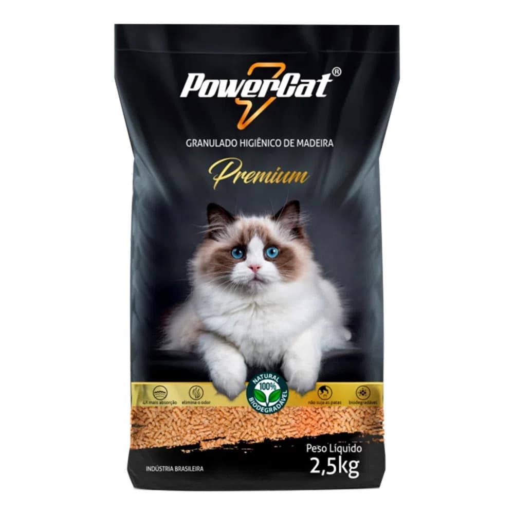 Areia Higiênica Granulado PowerCat Madeira Premium 2,5kg