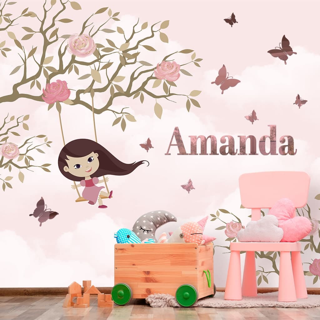 Papel de Parede Personalizado Menina Cadeira de Balanco