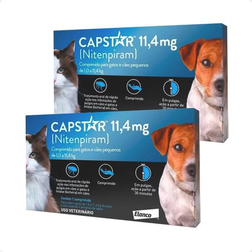 Kit 2 Antipulgas Elanco Capstar 11,4 mg para Cães e Gatos até 11,4 Kg - 1 Comprimido