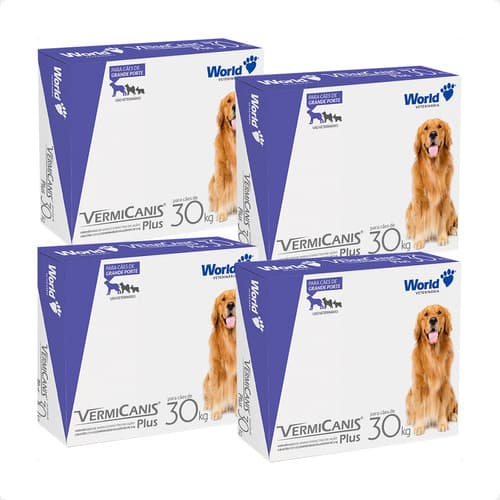 Kit 4 VermiCanis Plus Vermífugo World para Cães de 30Kg - 2 Comprimidos