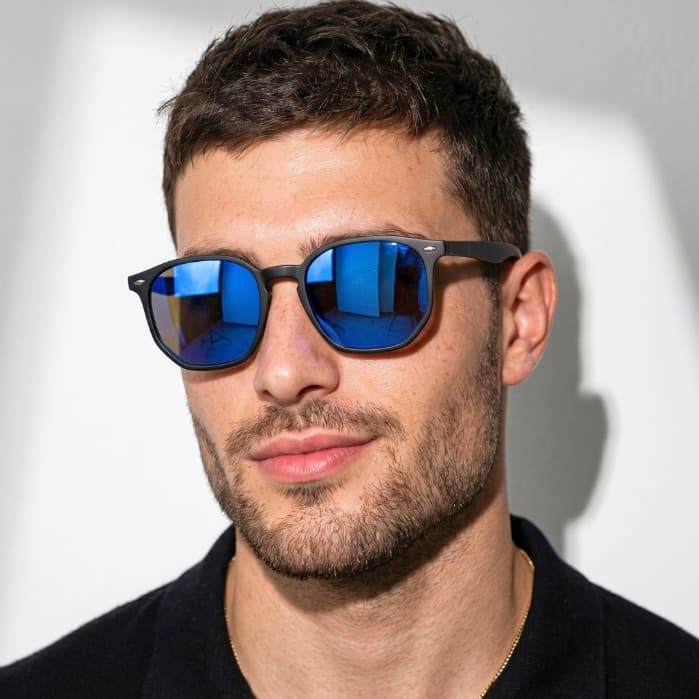 Oculos de Sol Hexagonal Azul Espelhado Premium Original Moda Verao uv400 Masculino Feminino