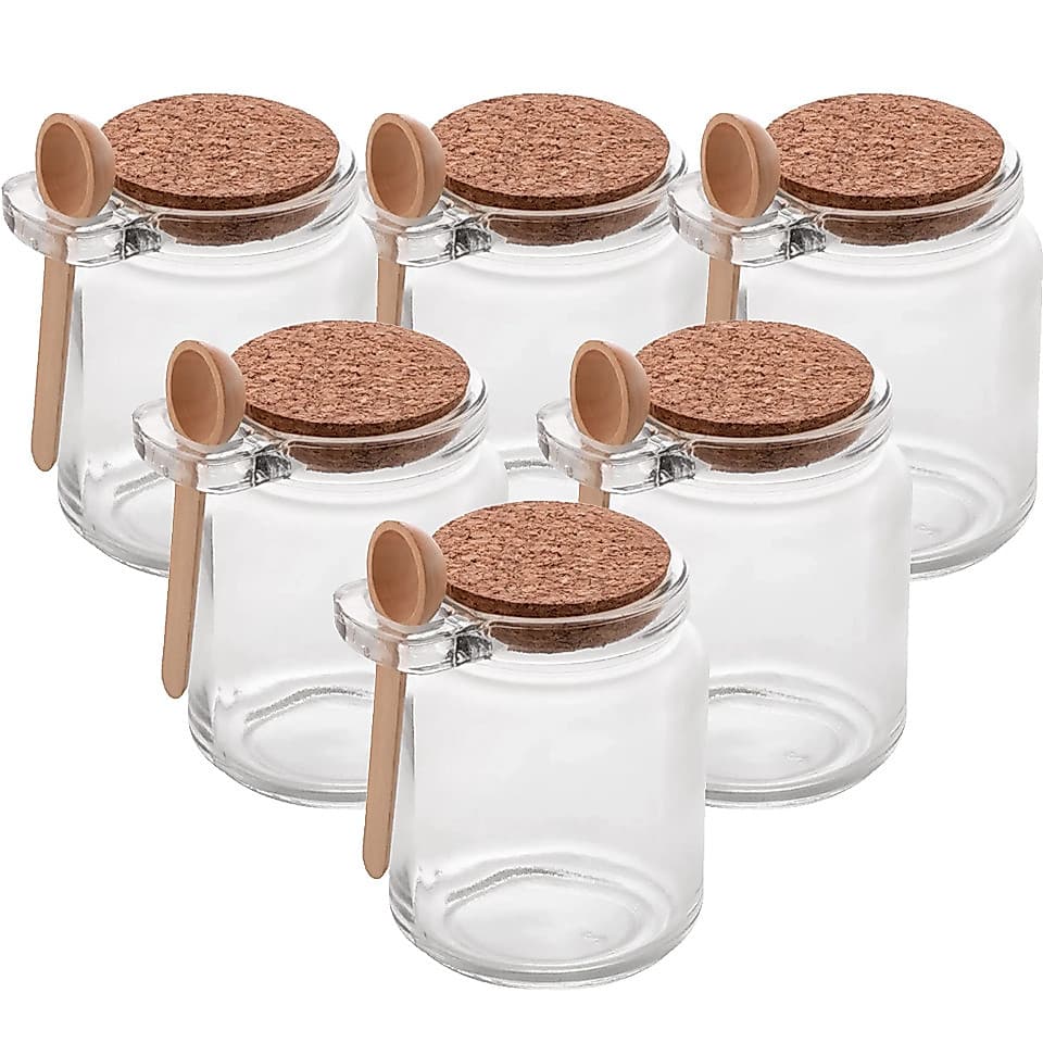 Porta Tempero Condimento de Vidro com Colher de Bambu Tampa Rolha 240ml Pote Saleiro Açucareiro Lyor