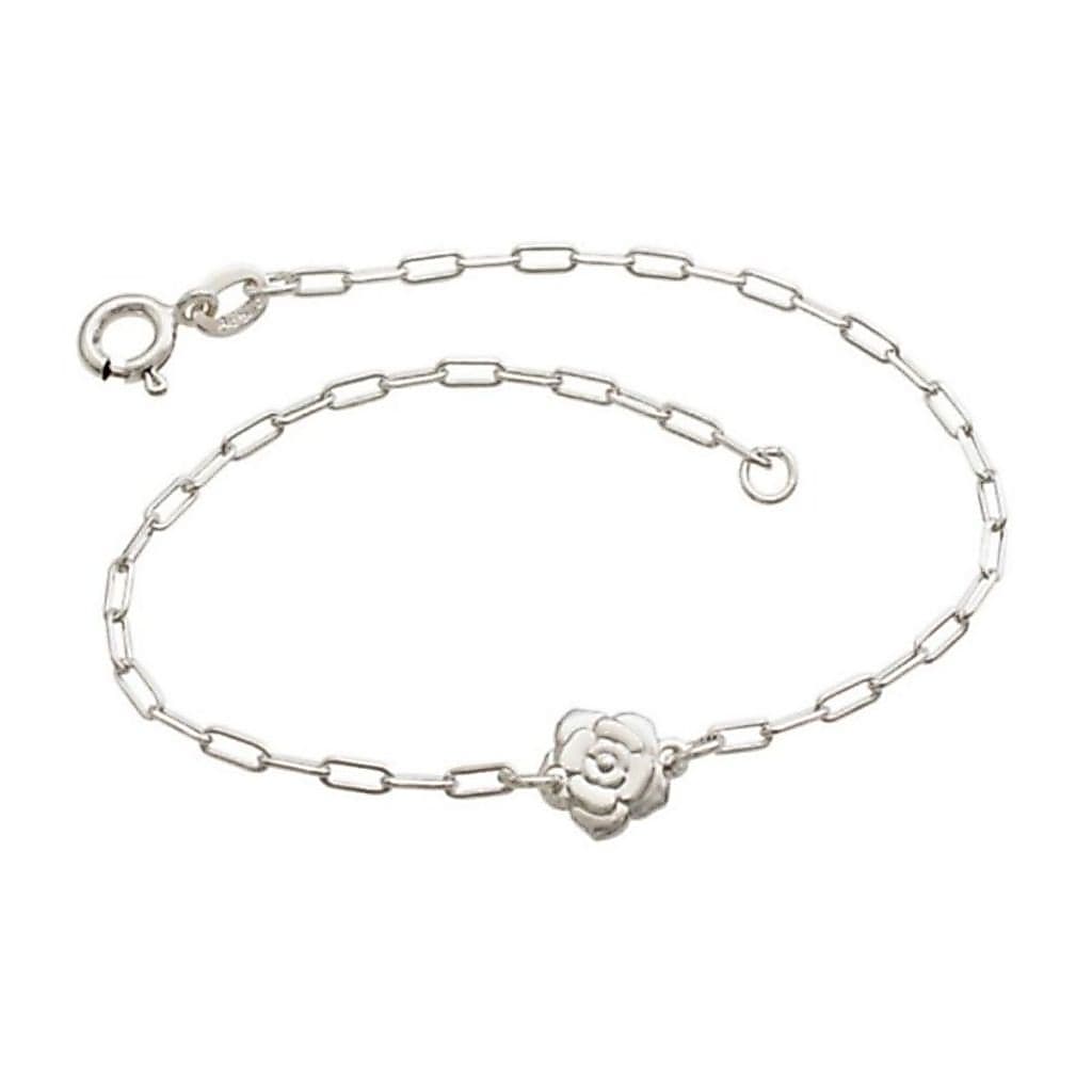 Pulseira Feminina de Prata 925 Elo Quadrado e Flor Delicada