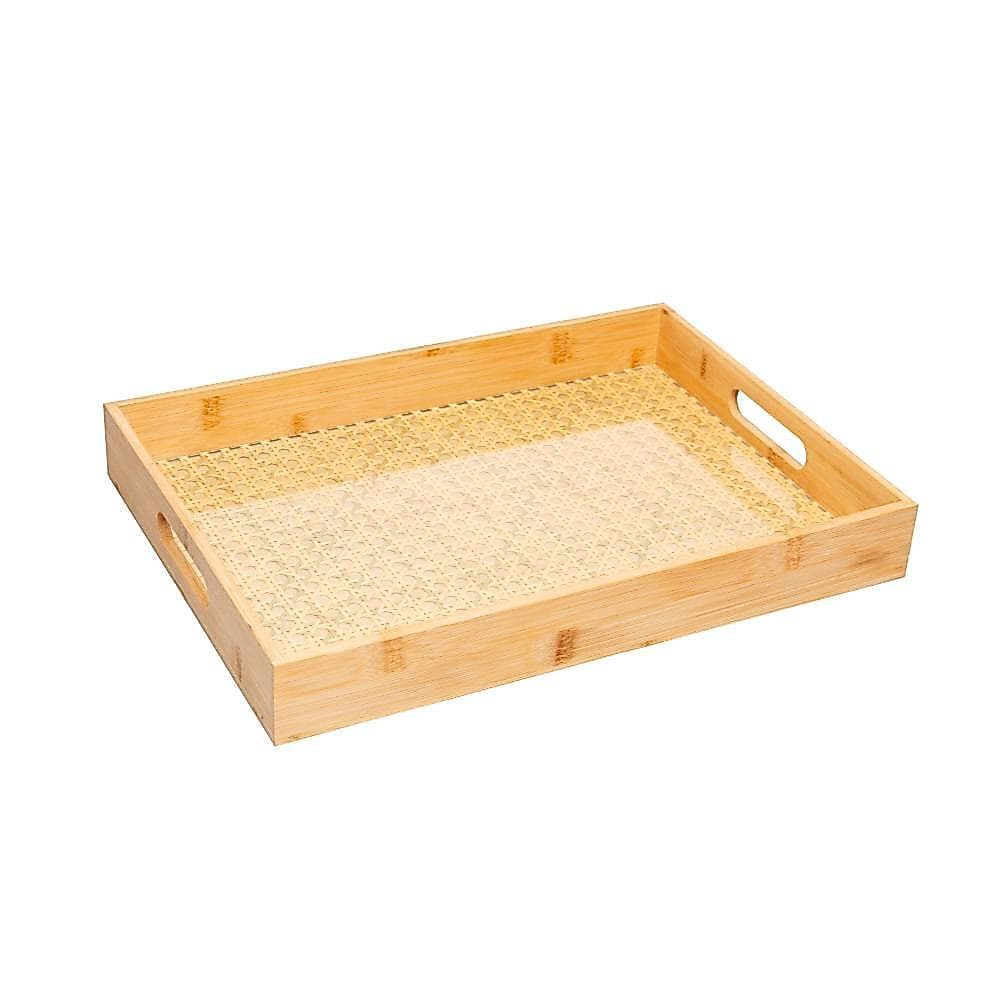 Bandeja de Bambu 39cm x 29cm com Fundo em Treliça Wolff para Servir Café Bebidas Petiscos Organização e Decoração no Lar