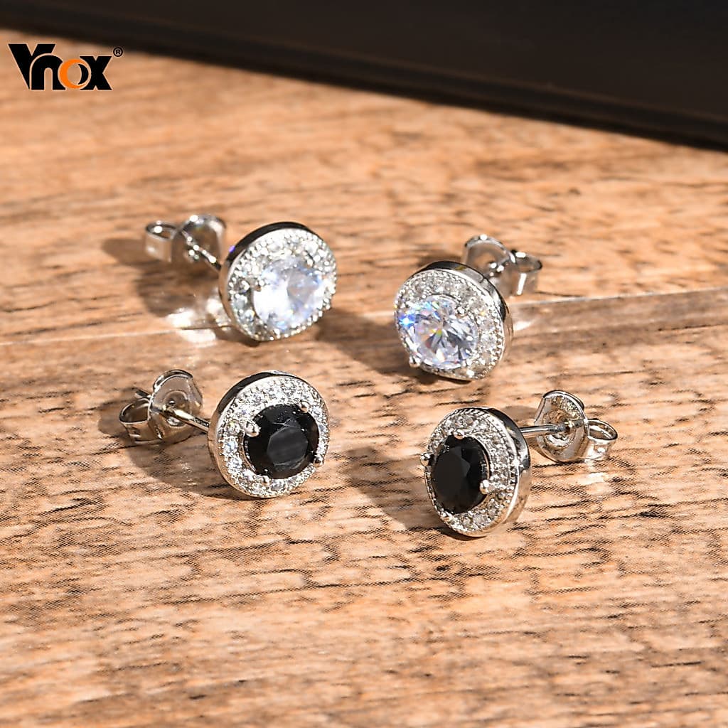 Brincos De Cristal De Zircônia Cúbica Vnox Preto E Branco Para Homens Mulheres , Joias Da Moda , Casamentos , Presentes