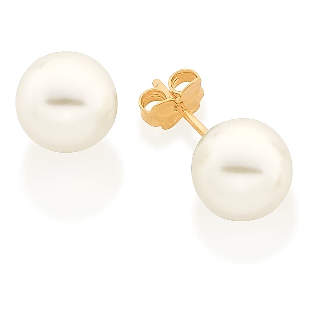 Brincos Pérola Ouro 18k Rommanel Bola Base Lisa 10 Mm 524946 Dourado