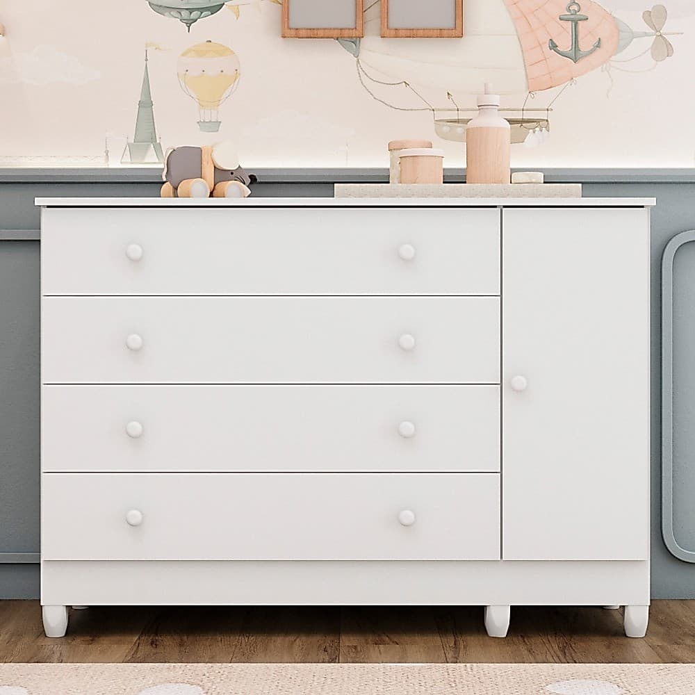 Cômoda 4 Gavetas com Porta Fraldário MDF Taís Carolina Baby