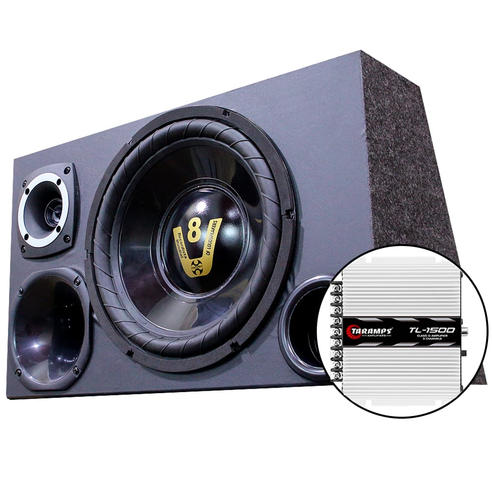 Caixa Trio Som Carro Automotivo Subwoofer 12 Completa Amplificada Selada + Modulo Amplificador
