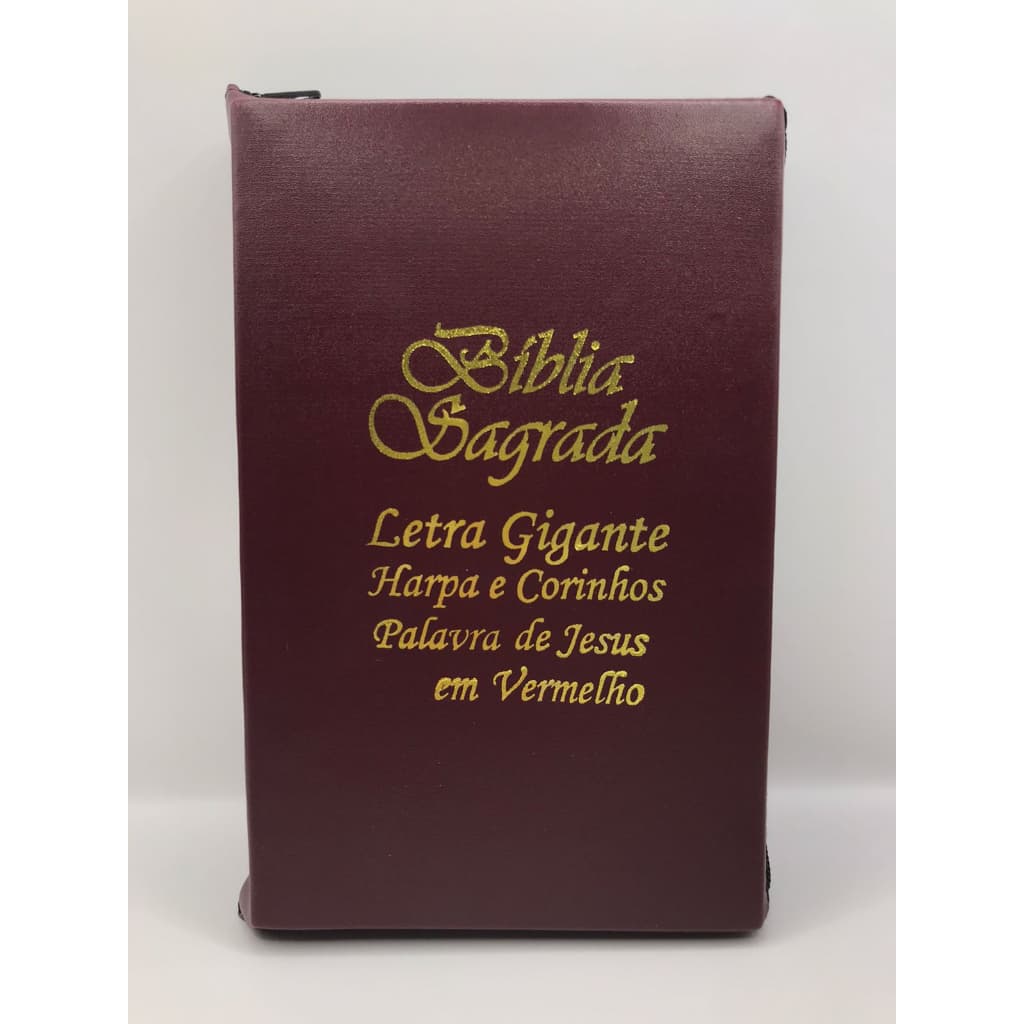 Bíblia Sagrada Tamanho Grande com Harpa Palavras de Jesus em Vermelho Zíper Capa Vinho