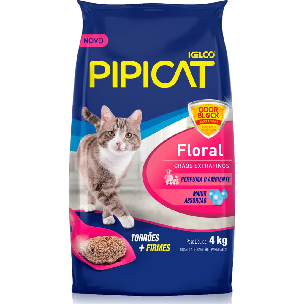 Areia Higiênica Pipicat floral Grãos Extra Finos 4 kg