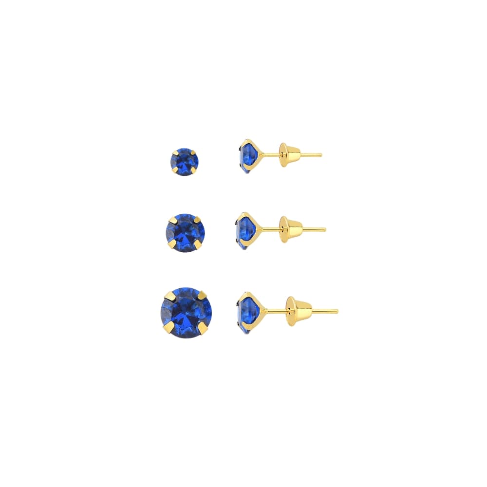 Trio de brincos de ouro 18k Zircônias Redondas
