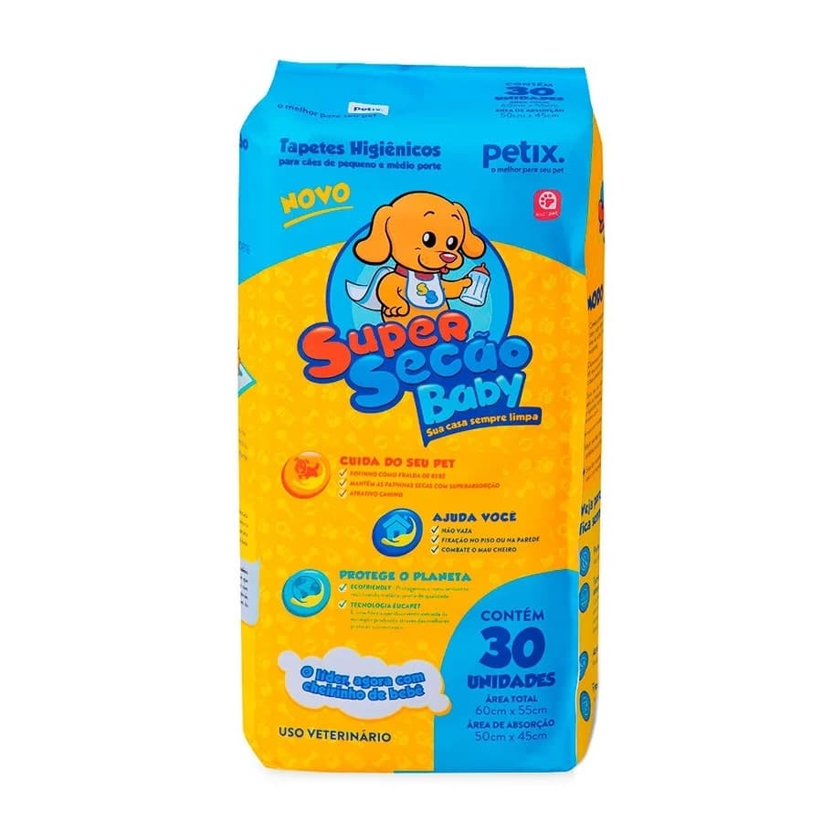 Tapete Higiênico Super Secão Baby Petix Para Cães C/30 Unidades