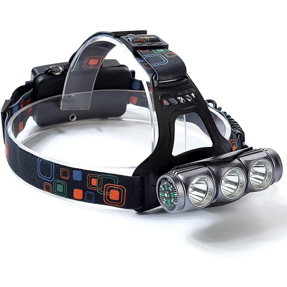 Lanterna Forte de Cabeça (600201) Recarregável 3 Led Bússola