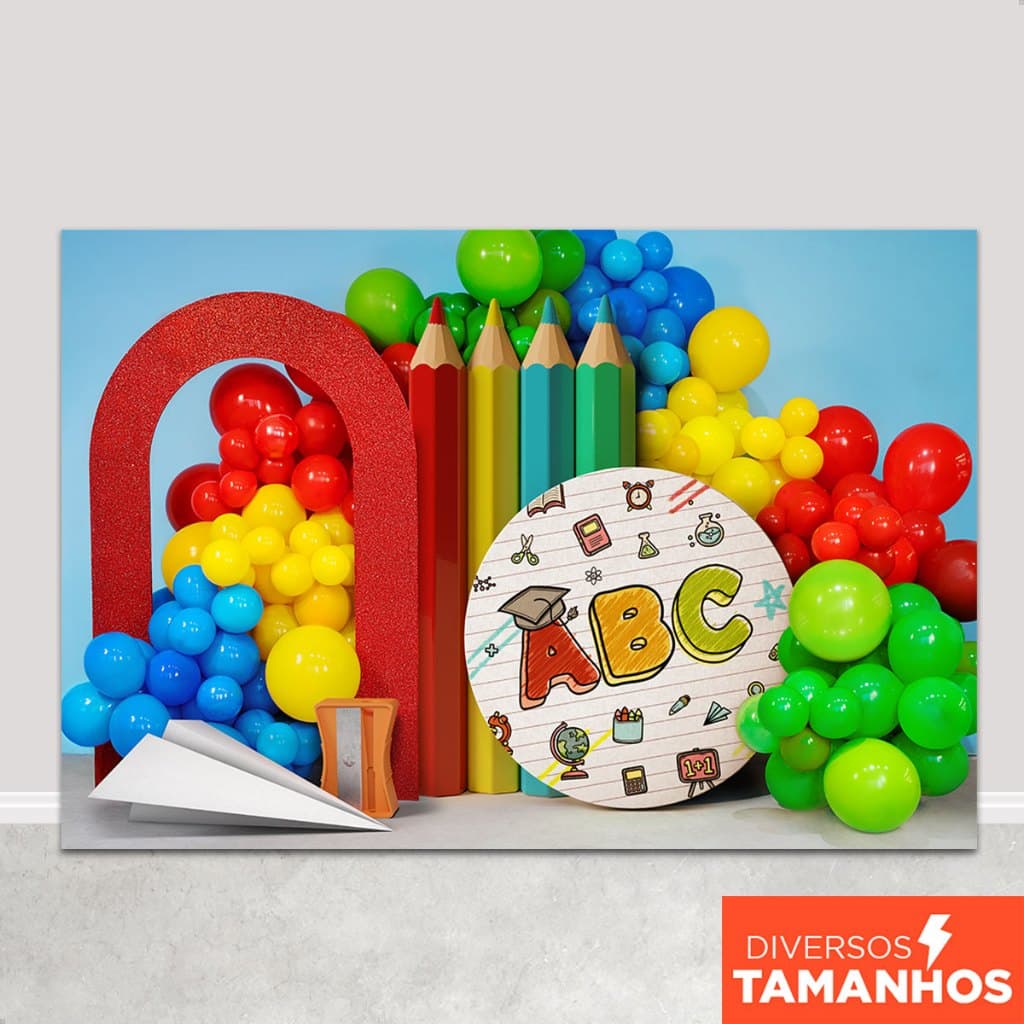 Fundo Fotográfico Formatura Infantil Cenário Painel ABC Colorido Em Tecido Sublimado para Foto - FFC-888