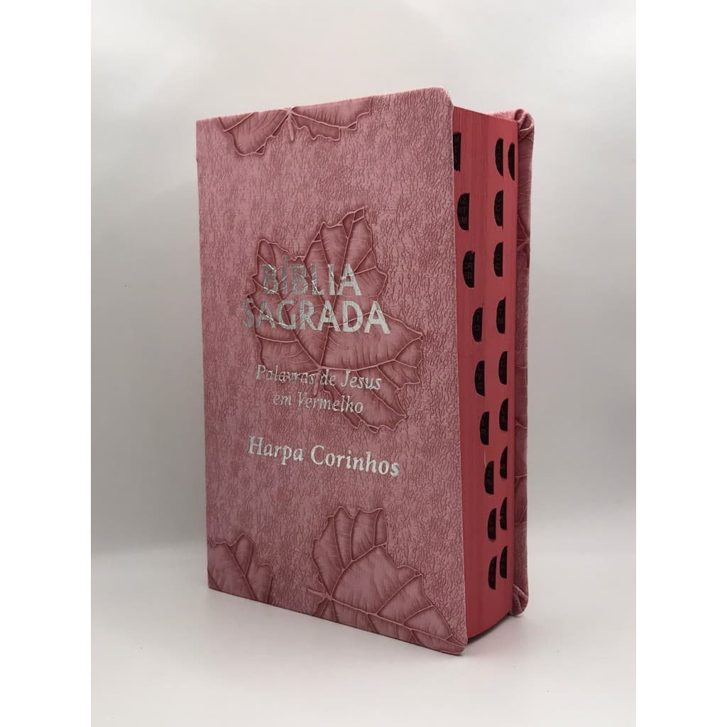 Bíblia Sagrada Tamanho Médio 12,5x19 cm Com Harpa Palavras de Jesus em Vermelho Folha Rosa