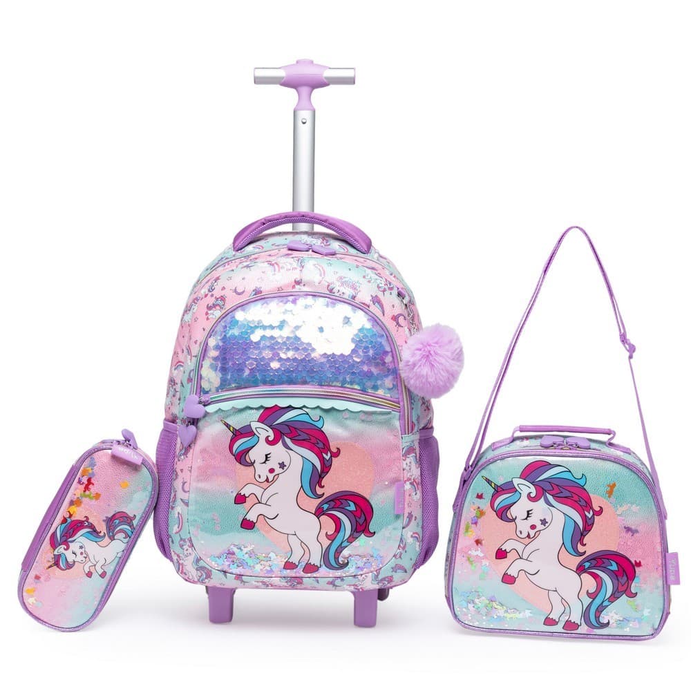 Kit Mochila Lancheira Estojo Rosa Rodinha Reforçada Yupe