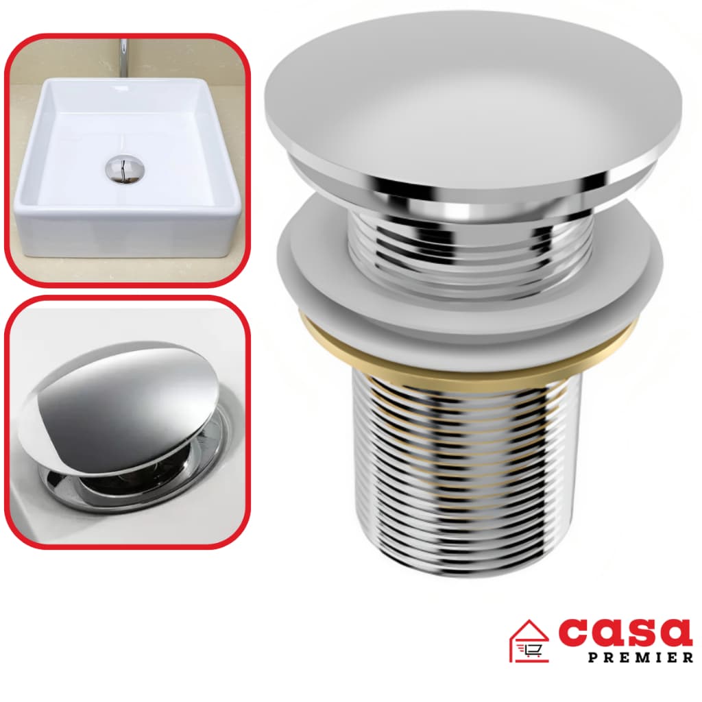 Válvula Click 100% em Metal Tampa em Inox Para Cubas Pia Vidro E Banheiro Louça 1" e 1/4