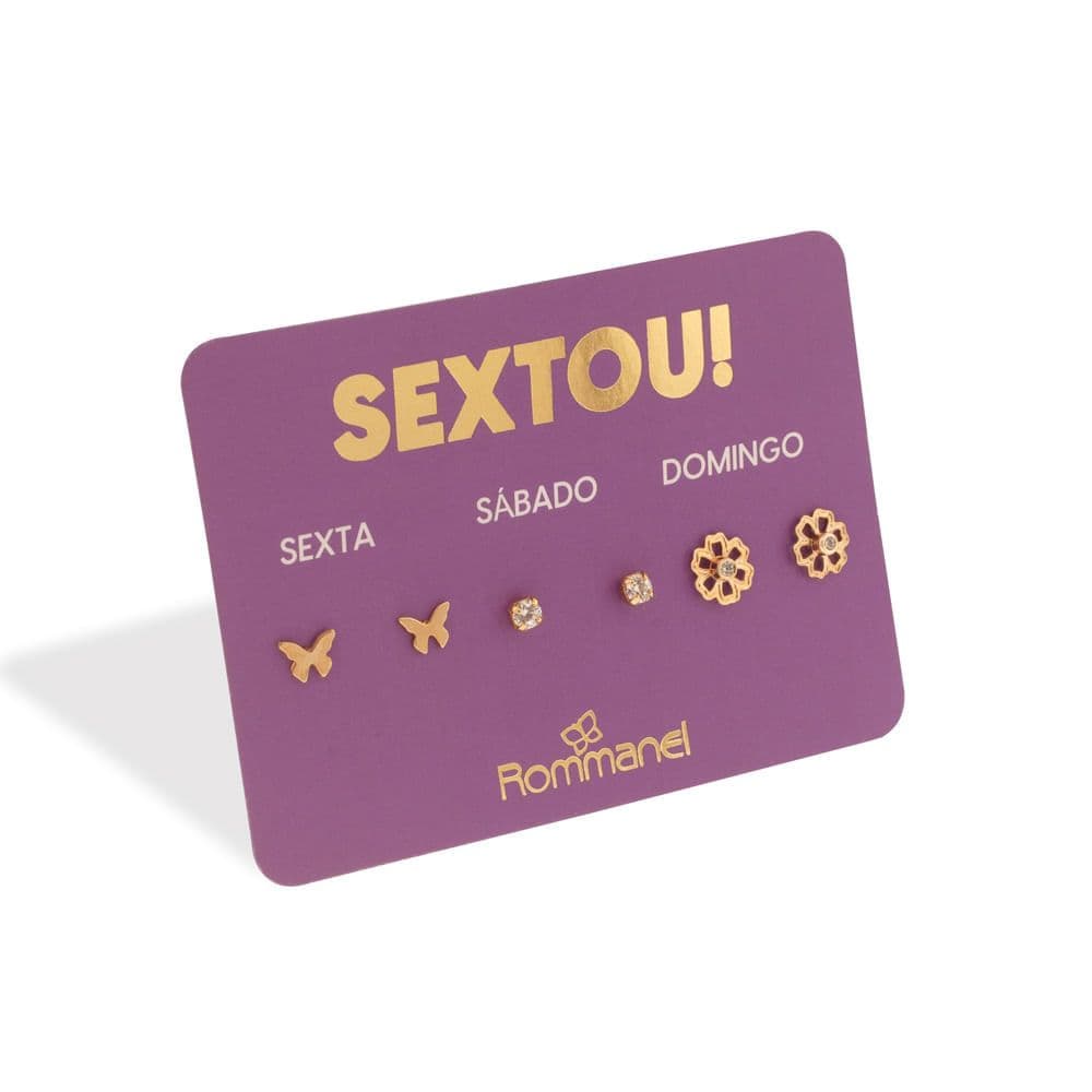 Kit Brinco Rommanel Sextou Borboleta, Flor e Cristal Zircônia 527229